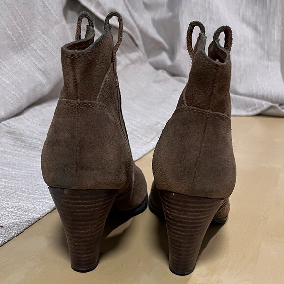 Taupe Suede Western Style Ankle Boots - Picture 3 of 6